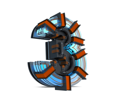 3D Number blue neon light with Copper wire, 3d rendering png