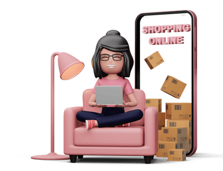 Women are happy by making money from small businesses, Online Shopping, 3d rendering png