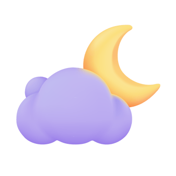 3D weather forecast icons Night with moon and clouds on a rainy day. 3d illustration png