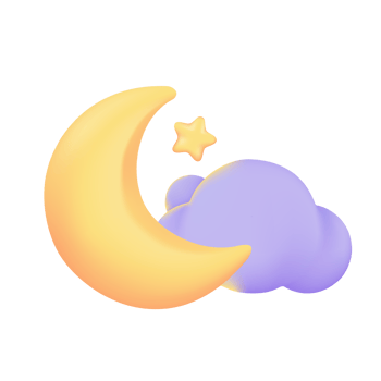 3D weather forecast icons Night with moon and clouds on a rainy day. 3d illustration png
