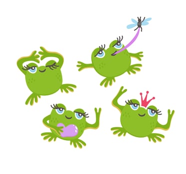 Frogs collection. Cute vector set of frogs.