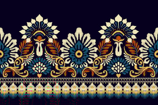 Ikat floral paisley embroidery on black background.Ikat ethnic oriental pattern traditional.Aztec style abstract vector illustration.design for texture,fabric,clothing,wrapping,decoration,sarong,scarf