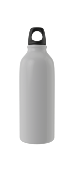 White metal water bottle 3d render. Isolated white metallic bottle mockup png