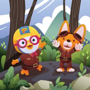 Little Penguin and A Cute Fox in the Forest vector