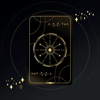 Gold Tarot card with a star on a black background with stars. Tarot symbolism. Mystery, astrology, esoteric vector