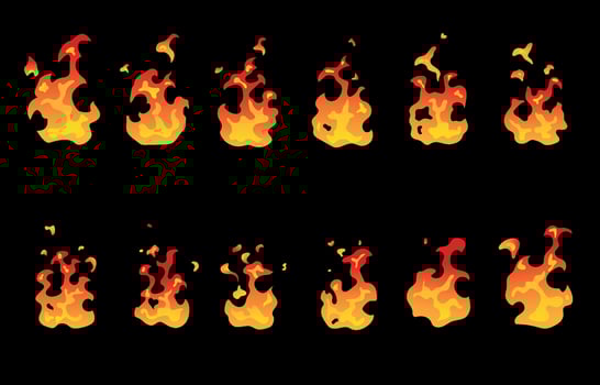 Set of flat flame fire icons for animation vector
