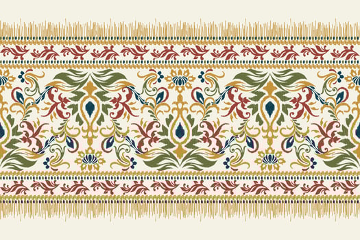 Ikat floral paisley embroidery on white background.Ikat ethnic oriental pattern traditional.Aztec style abstract vector illustration.design for texture,fabric,clothing,wrapping,decoration,sarong,scarf
