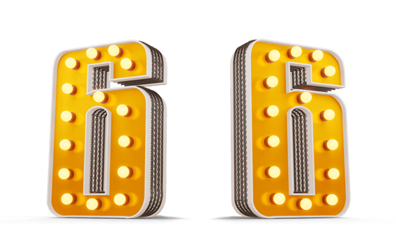 Broadway style light bulb number, 3d rendering png