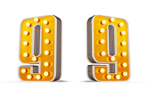 Broadway style light bulb number, 3d rendering png