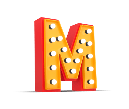 3d alphabet Broadway style with light bulb, 3d rendering png