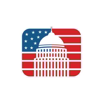 Capitol Building with American Flag Logo Template, vector illustration design