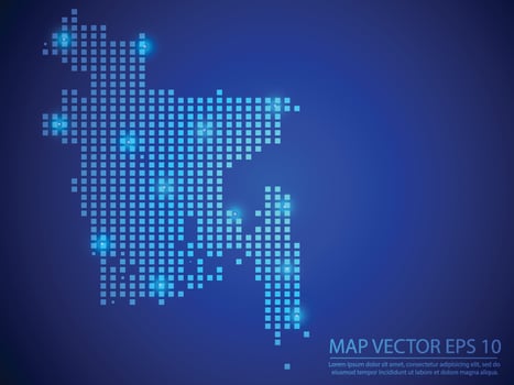 square point map blue color,Bangladesh map with light on blue background vector