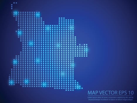 square point map blue color, Angola map with light on blue background vector