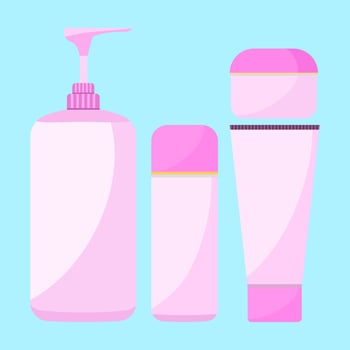 Containers for cosmetic packaging in flat vector illustration