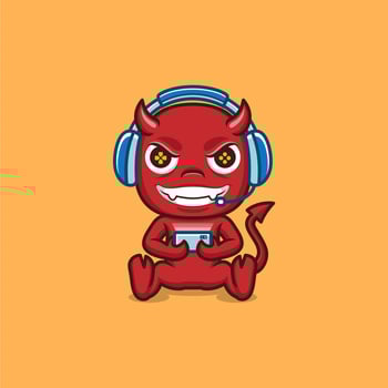 cute cartoon devil playing game vector