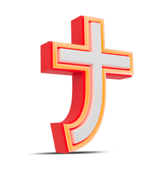 Red 3D alphabet  japan style with orange neon light, 3d rendering. png