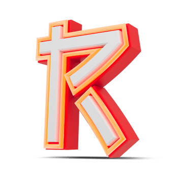 Red 3D alphabet  japan style with orange neon light, 3d rendering. png