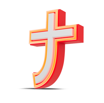 Red 3D alphabet  japan style with orange neon light, 3d rendering. png