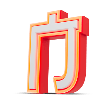 Red 3D alphabet  japan style with orange neon light, 3d rendering. png
