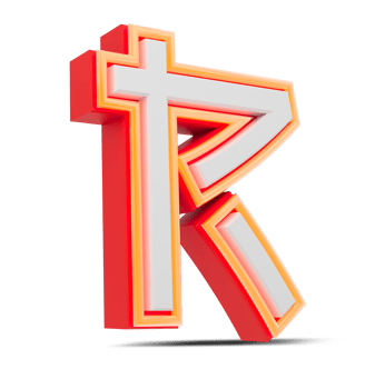 Red 3D alphabet  japan style with orange neon light, 3d rendering. png