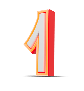Red 3D Number  japan style with orange neon light, 3d rendering. png