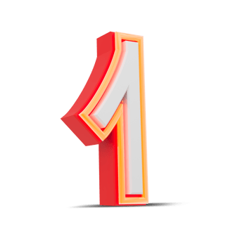 Red 3D Number  japan style with orange neon light, 3d rendering. png