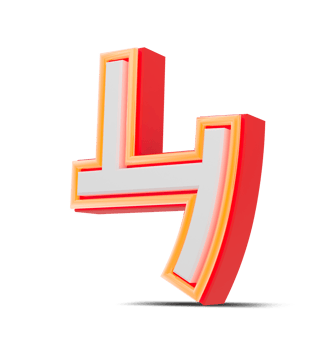 Red 3D Number  japan style with orange neon light, 3d rendering. png
