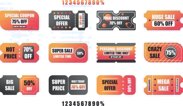 Set of discount coupons in red and grey colors vector