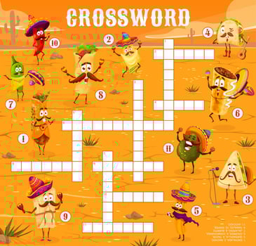 Crossword quiz game grid mexican food characters vector