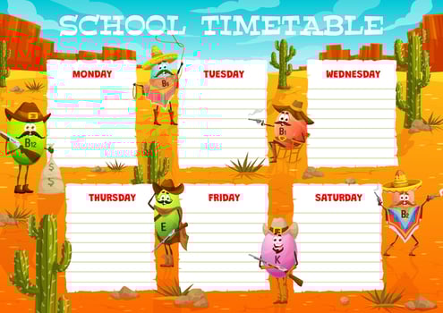 Education timetable schedule, vitamin cowboys vector