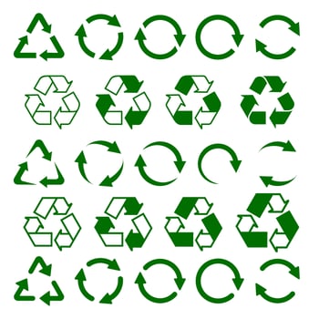 Set of green arrows recycle sign vector