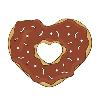 Chocolate heart-shaped donut. Cartoon vector