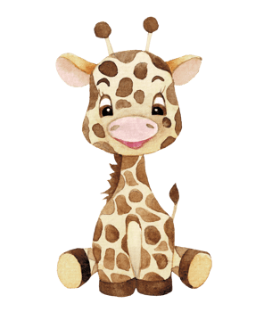 Cartoon animal watercolor illustration with giraffe png
