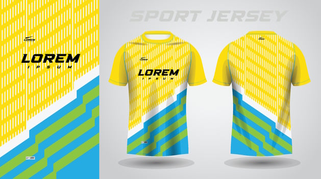 yellow green and blue color shirt soccer football sport jersey template design mockup vector
