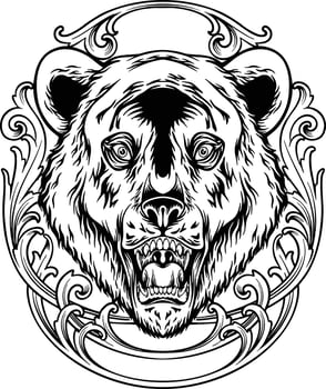 Engraved wilderness vintage frame with grizzly bear outline vector illustrations for your work logo, merchandise t-shirt, stickers and label designs, poster, greeting cards advertising business