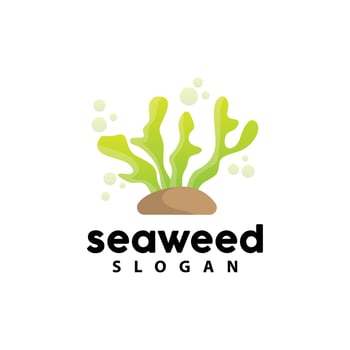 Seaweed Logo, Underwater Plant Vector, Simple Leaf Design, Illustration Template Symbol Icon vector