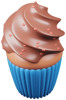 3D model of a dessert cake with cream and sprinkles on transparent background png