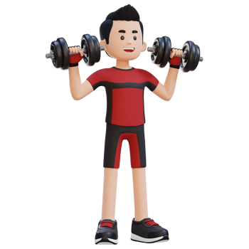 3D Sportsman Character Performing Dumbbell Shoulder Press png