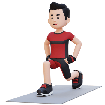 3D Sporty Male Character Performing Dynamic Lunges at the Gym png