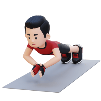 3D Sporty Male Character Performing Clap Push Up Exercise at Home Gym png