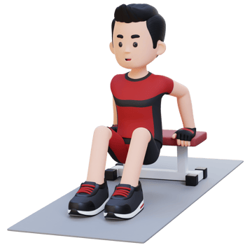 3D Sporty Male Character Building Power with Dips at Gym png