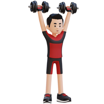 3D Sportsman Character Performing Dumbbell Shoulder Press png