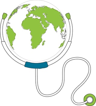 Earth globe with stethoscope in flat style.. vector