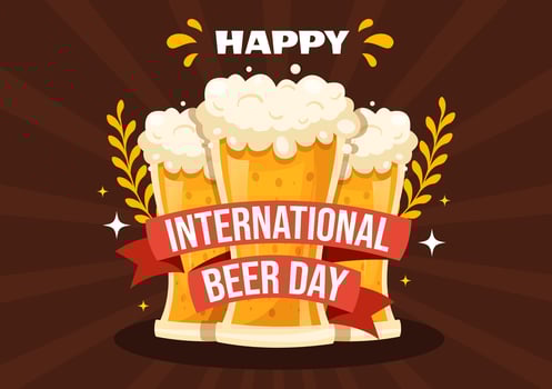 International Beer Day Vector Illustration with Cheers Beers Celebration in Flat Cartoon Hand Drawn Landing Page background Templates