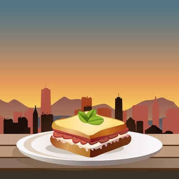 Belgian waffles on the background of the city vector