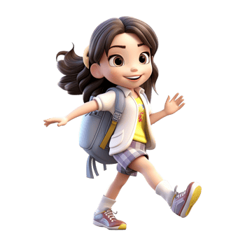 Cute cartoon girl student character on transparent background. png