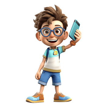 Cute cartoon boy student character on transparent background. png