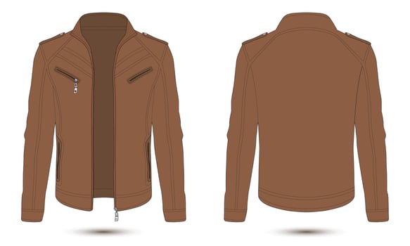 Brown leather jacket mockup front and back view vector