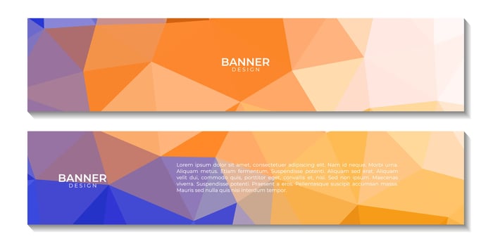 set of banners with abstract blue orange colorful geometric background with triangles vector