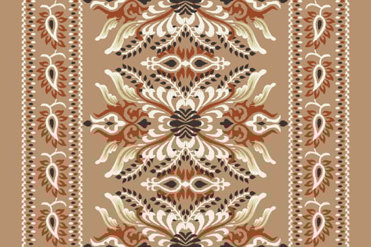 Ikat floral paisley embroidery on brown background.Ikat ethnic oriental pattern traditional.Aztec style abstract vector illustration.design for texture,fabric,clothing,wrapping,decoration,scarf,carpet